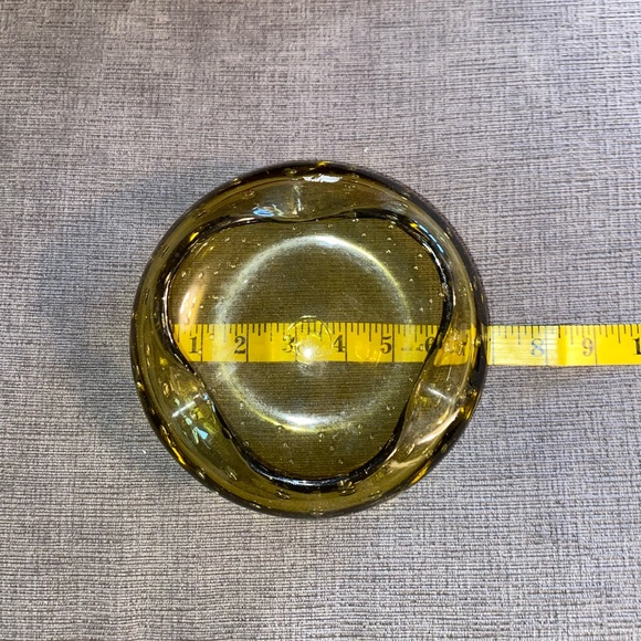 Vintage Hand Blown Bulicante Controlled Bubbles Art Glass Amber Bowl - Picture 5 of 6